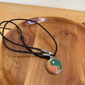 Yin Yang Mood Pendant Necklace Vintage Y2K Color Changing Charm on Black Cord